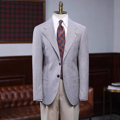 Byron Charming Gray Plaid Notched Lapel Men's Prom Suit