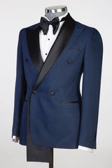 Byron Classic Navy Blue Double-Breasted Peaked Lapel Prom Suit