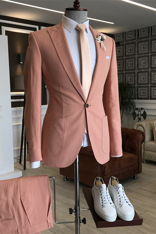 Byron Stylish Salmon Pink Peaked Lapel Men's Prom Suit