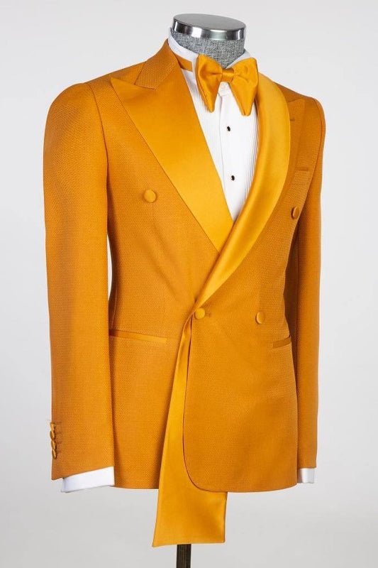 Caden Modern Gold Peaked Lapel Double-Breasted Prom Suit