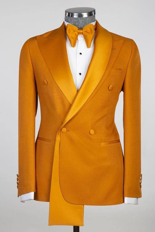 Caden Modern Gold Peaked Lapel Double-Breasted Prom Suit