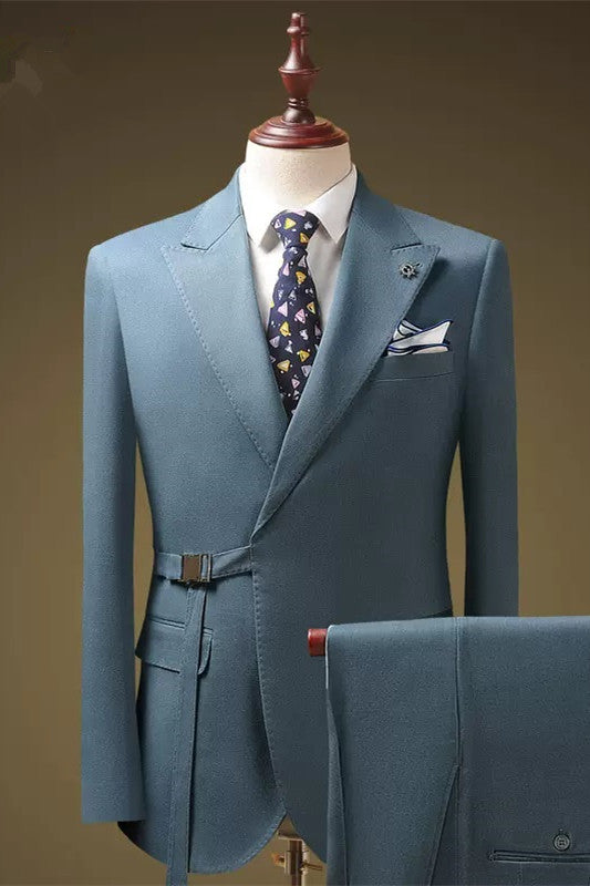 Caesar Elegant Sky Blue Peaked Lapel Two-Piece Prom Suit for Men