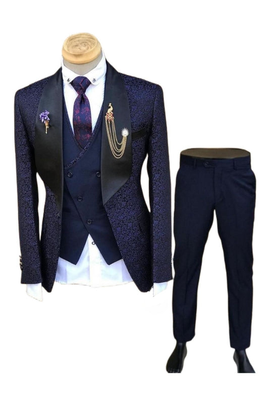 Caesar Latest Violet Shawl Collar Three-Piece Jacquard Wedding Suit