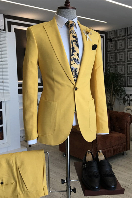 Caleb Fancy Yellow Peaked Lapel Prom Suit For Men