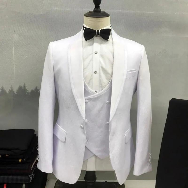 Caleb Simple White Shawl Collar Three-Piece Wedding Suit