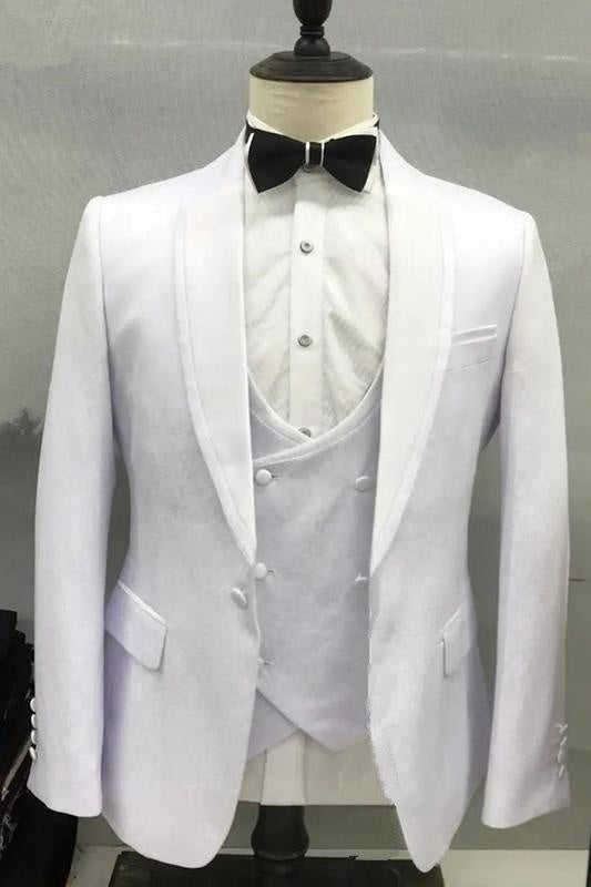 Caleb Simple White Shawl Collar Three-Piece Wedding Suit