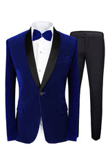 Calvin Fashionable Royal Blue Shawl Collar Two-Piece Velvet Groom's Suit