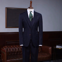 Calvin Formal Black Peak Lapel Three-Piece Business Suit Ensemble