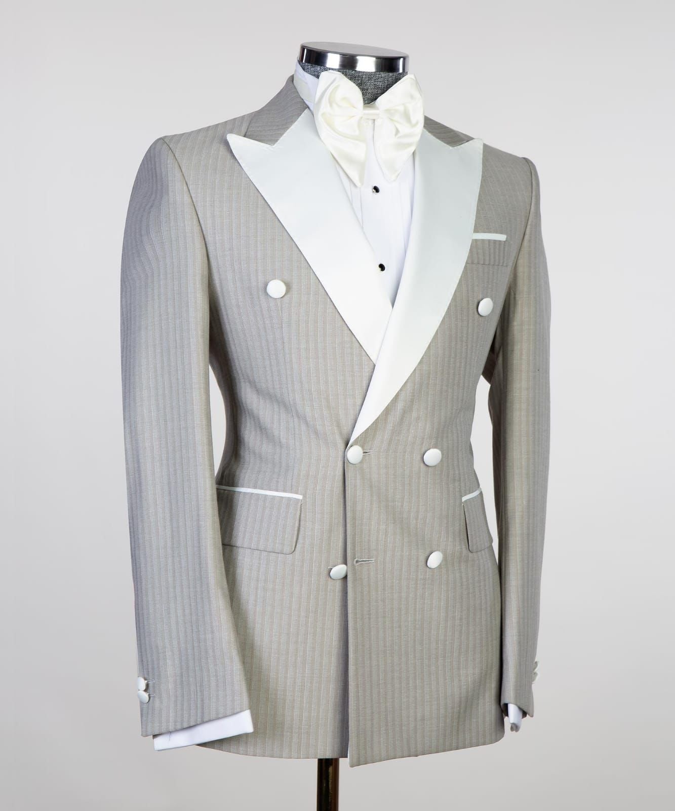 Calvin Striped Double-Breasted Peaked Lapel Business Men’s Suit