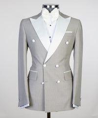 Calvin Striped Double-Breasted Peaked Lapel Business Men’s Suit