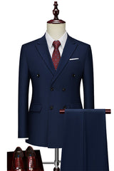 Cameron Dark Navy Double-Breasted Peaked Lapel Men's Suit