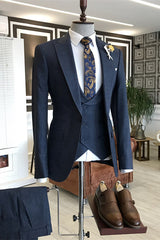 Campbell Formal Navy Blue Three-Piece Peaked Lapel Business Suit