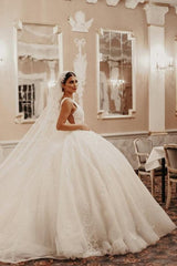 Cap sleeves Ivory Ball Gown Floor length Wedding Dress