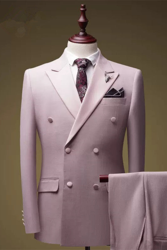 Carl Chic Pink Peaked Lapel Double-Breasted Prom Suit For Men