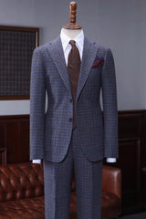 Carlos Bespoke Deep Blue Checkered Notch Lapel Business Suit