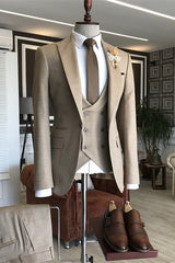 Carlson Khaki Gray Slim Fit Three-Piece Peaked Lapel Business Suit