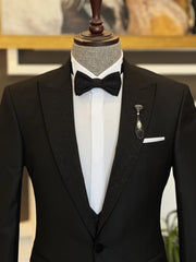 Carlton Elegant Black Sparkling Peaked Lapel Three-Piece Wedding Men’s Suits