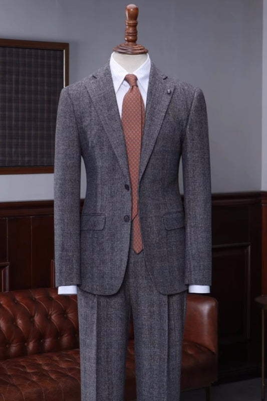 Carroll Generous Dark Gray Plaid Notched Lapel Business Suit