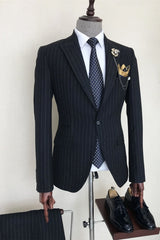 Carter Formal Navy Blue Striped Peaked Lapel Business Suit