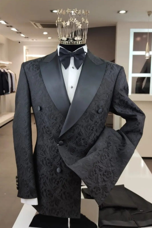 Carter Modern Black Jacquard Double-Breasted Prom Suit