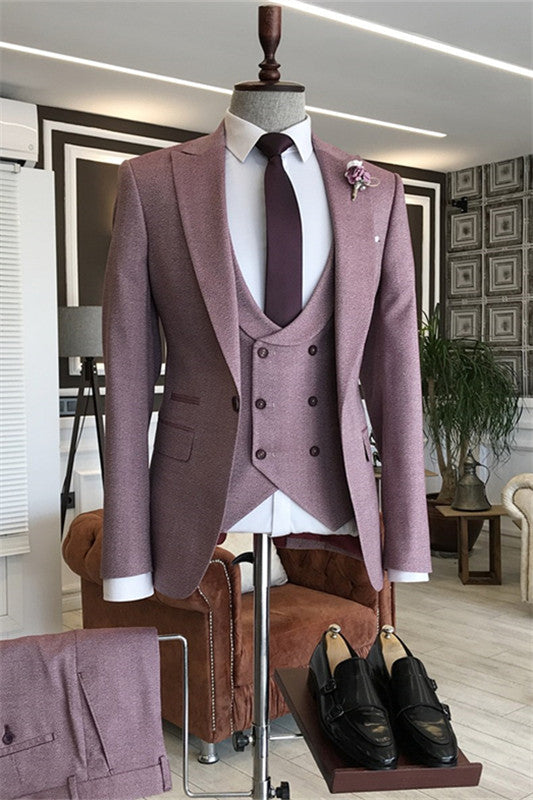 Carter Stylish Plum Peaked Lapel Three-Piece Prom Suit For Men