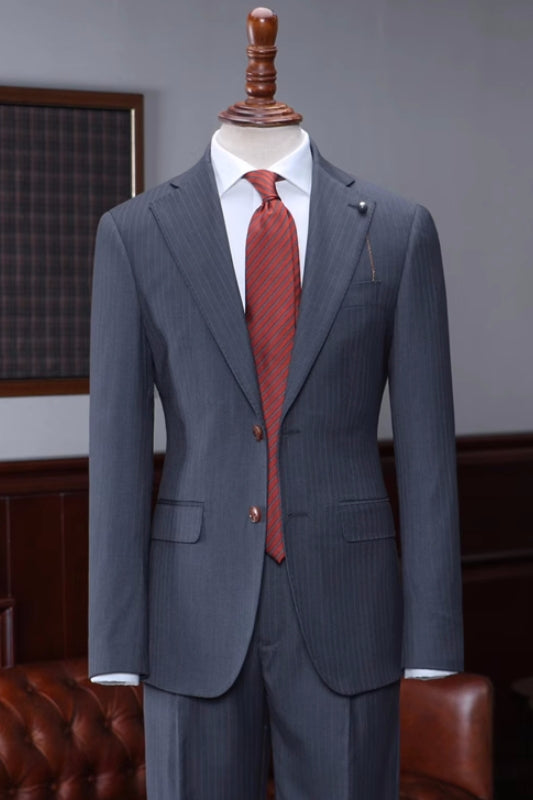 Cash Dark Gray Striped Newest Notched Lapel Business Suit