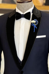 Cecil Fancy Navy Blue Peaked Lapel Two-Piece Prom Suit