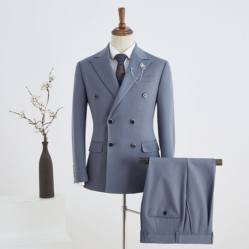 Cecil Unique Blue Peak Lapel Double Breasted Tailored Business Suit