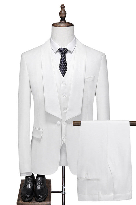 Chad Contemporary White Shawl Lapel Three-Piece Suit for Men's Weddings