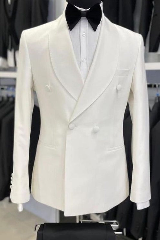 Chad Simple White Shawl Collar Double-Breasted Wedding Suit