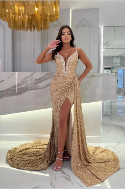 Champagne Sweetheart Luxury Satin Evening Dress with Ruffles