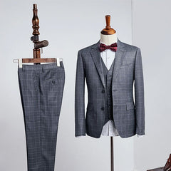 Channing New Dark Gray Plaid Slim Fit Tailored Business Men’s Suit