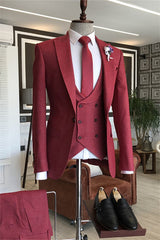 Channing Premium Burgundy Peaked Lapel Three Piece Prom Wear