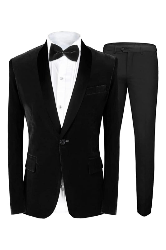 Channing Traditional Black Shawl Collar Two-Piece Velvet Groom's Suit