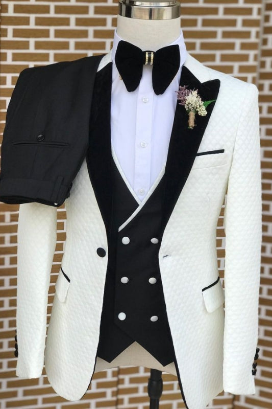 Chapman White Peaked Lapel Three-Piece Slim Fit Jacquard Prom Suit