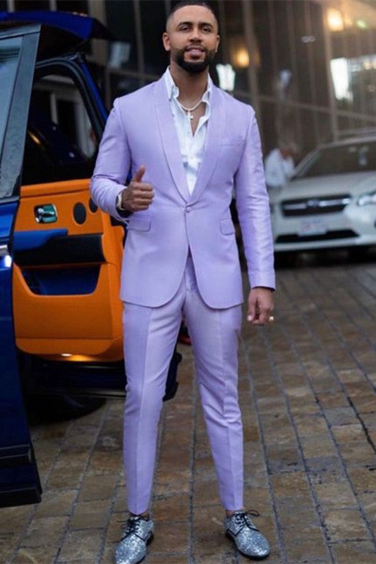 Charles Chic Purple Two Pieces Close-Fitting Men’s Prom Suits