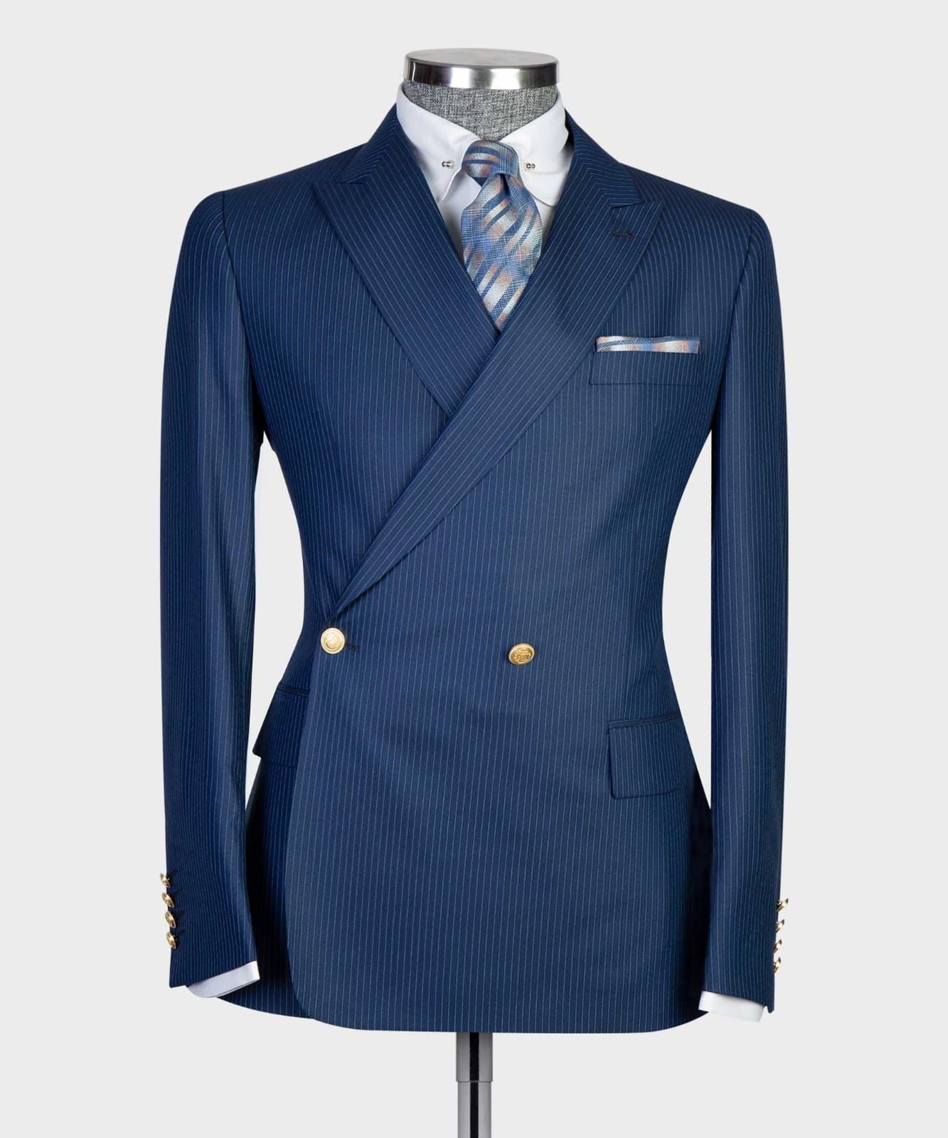 Charlie Navy Peak Lapel Double Breasted Two-Piece Men’s Suits