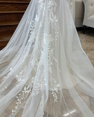 Charming A-line V-neck Sleeveless Appliques Lace Train Wedding Dress