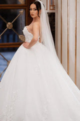 Charming Lace Floor-Length Sleeveless Sweetheart Ball Gown Wedding Dresses with Appliques