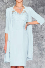 Charming Short Mint Chiffon Lace Mother of The Bride Dress with Jacket