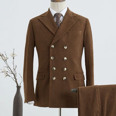 Chasel Gorgeous Brown Corduroy Double Breasted Custom Business Suit