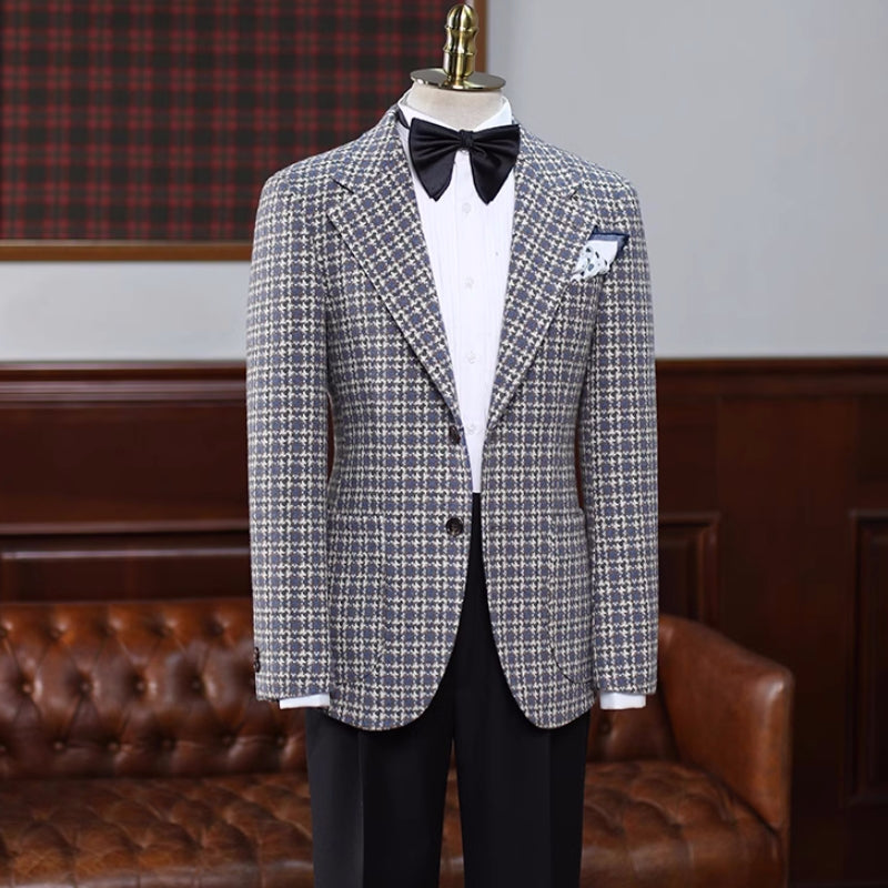 Chasel Tailored Grey Checkered Notched Lapel Prom Attire For Men