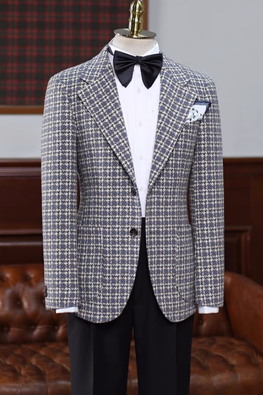 Chasel Tailored Grey Checkered Notched Lapel Prom Attire For Men