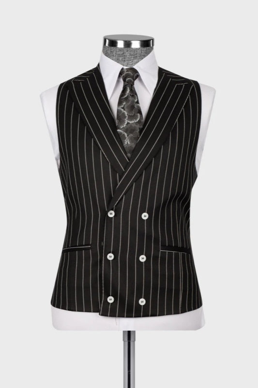 Chester Black Striped Three-Piece Peaked Lapel Business Suit