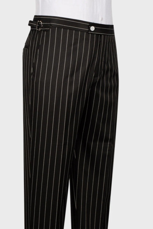 Chester Black Striped Three-Piece Peaked Lapel Business Suit