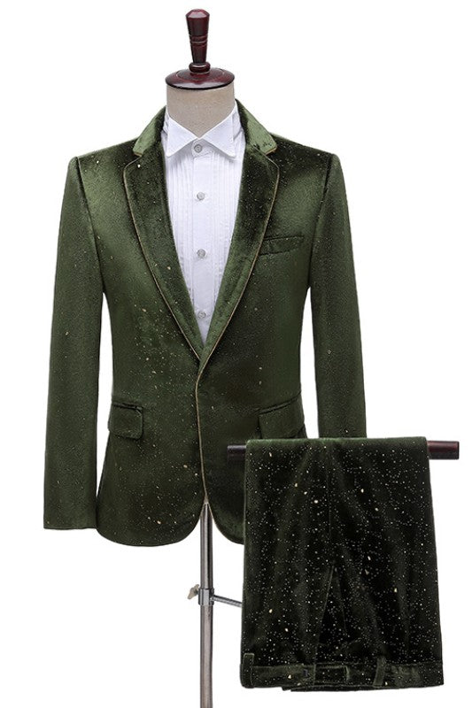 Chic Dark Green Velvet Notched Lapel Two-Piece Prom Suit For Men