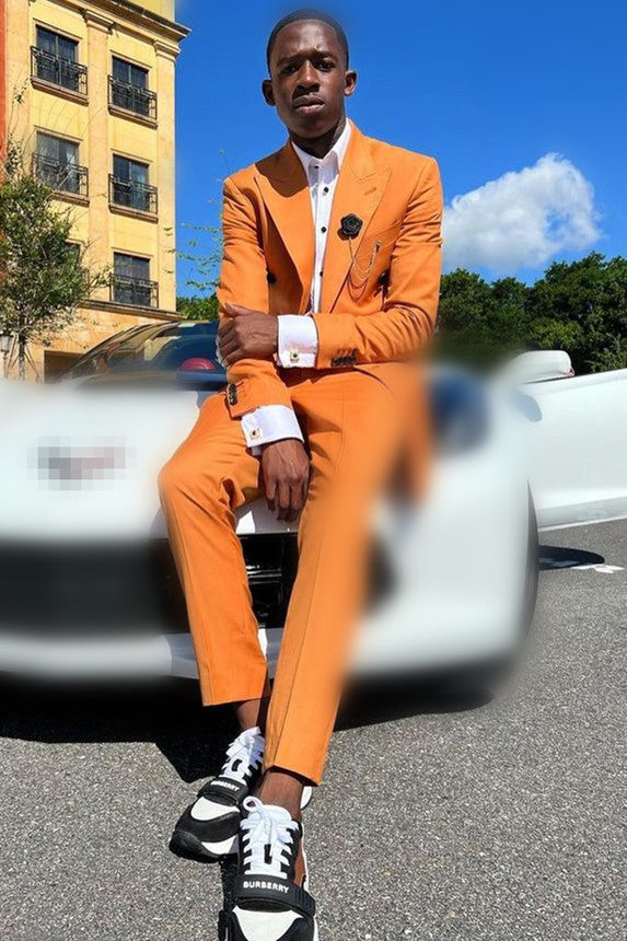 Chic Orange Slim Fit Peak Lapel Prom Men’s Suits