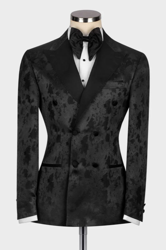 Chris Black Jacquard Peaked Lapel Double-Breasted Suit for Men