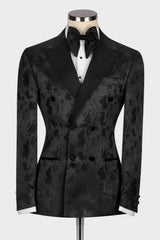 Chris Black Jacquard Peaked Lapel Double-Breasted Suit for Men