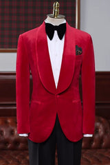 Chris Dashing Red Velvet Shawl Lapel Wedding Suit For Men